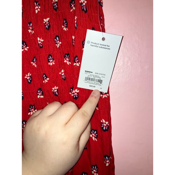 NWT Croft & Barrow red floral midi length dress size small petite - Picture 3 of 8